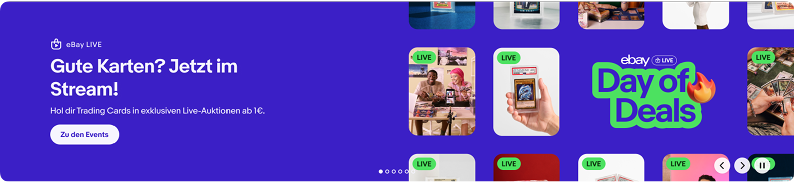 eBay LIVE homepage hero — Trading Cards Stream