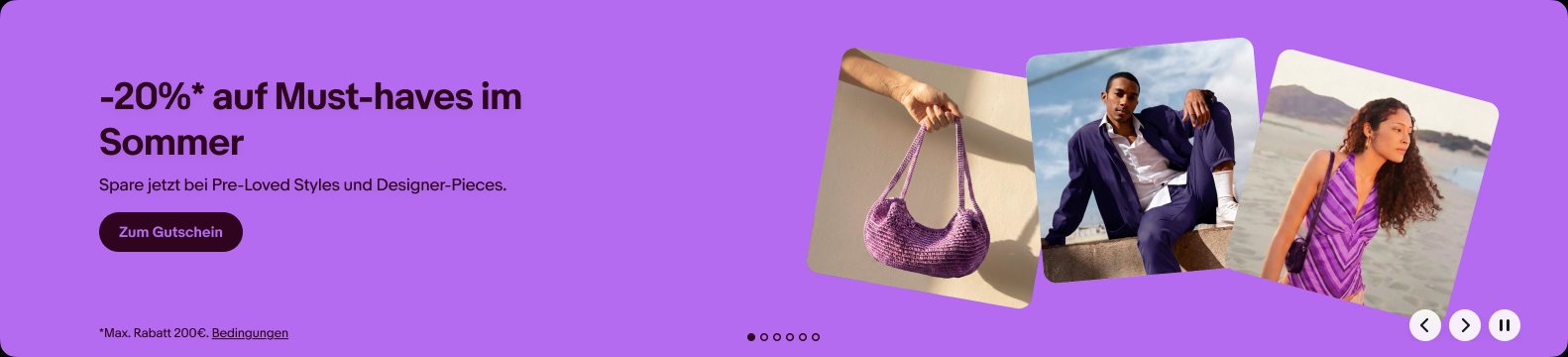 eBay homepage hero — -20% auf Must-haves im Sommer