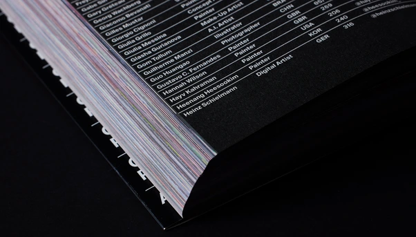 Edge of book showing index page and stained page block